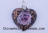 LP25 15*40*50mm heart inner flower lampwork glass pendants