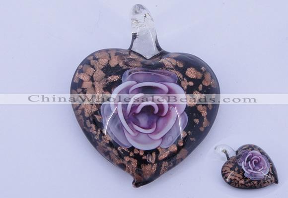 LP25 15*40*50mm heart inner flower lampwork glass pendants