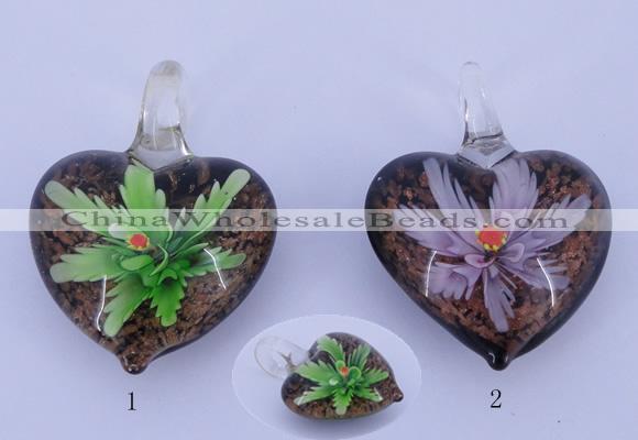 LP29 16*32*42mm heart inner flower lampwork glass pendants
