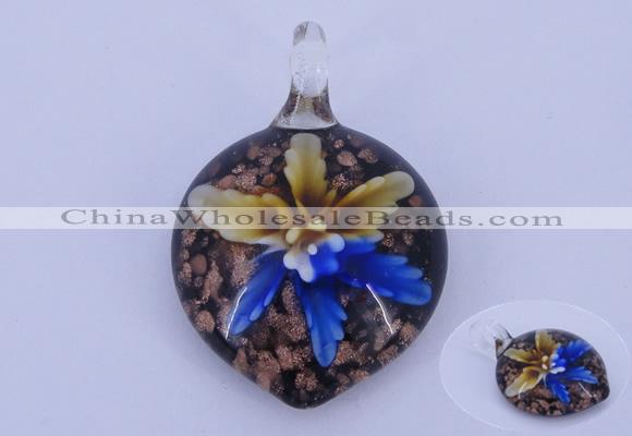 LP37 13*30*43mm heart inner flower lampwork glass pendants
