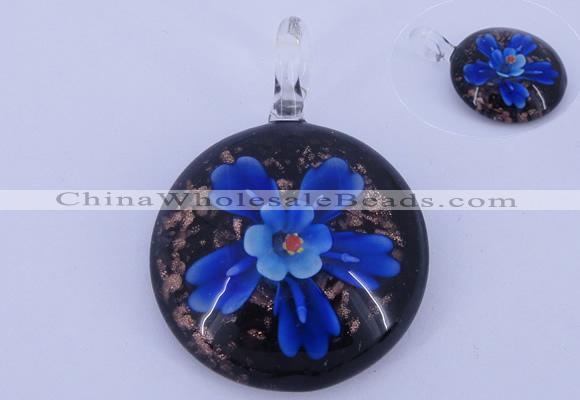 LP47 13*35*46mm flat round inner flower lampwork glass pendants