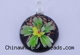 LP48 13*34*48mm flat round inner flower lampwork glass pendants