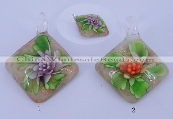 LP56 12*38*48mm diamond inner flower lampwork glass pendants