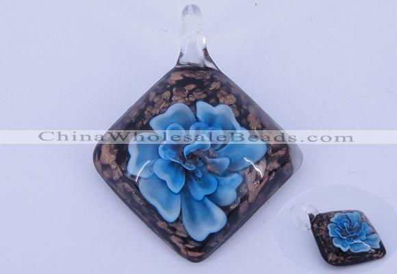 LP59 12*38*48mm diamond inner flower lampwork glass pendants