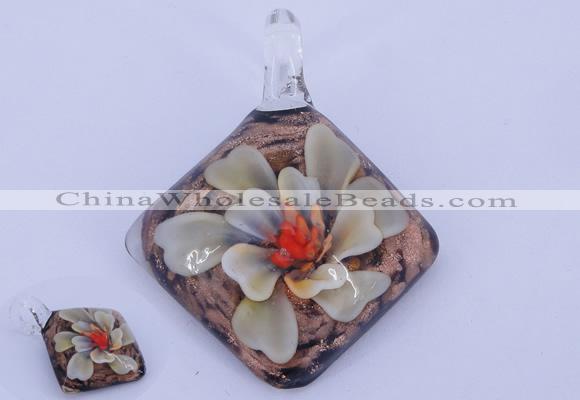 LP67 12*38*48mm diamond inner flower lampwork glass pendants