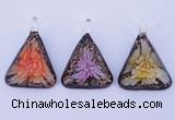 LP72 11*33*47mm triangle inner flower lampwork glass pendants