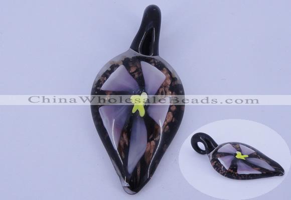 LP81 11*27*57mm leaf inner flower lampwork glass pendants