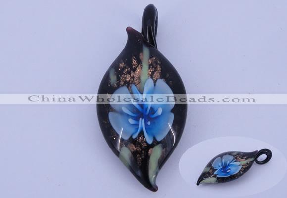 LP84 13*26*58mm leaf inner flower lampwork glass pendants