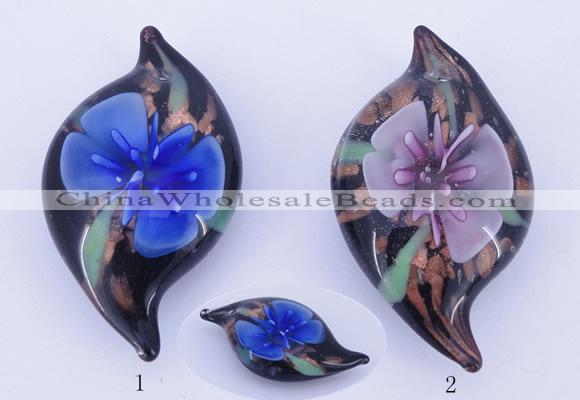 LP85 14*27*50mm leaf inner flower lampwork glass pendants