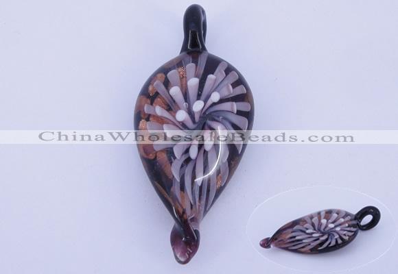 LP91 13*27*60mm leaf inner flower lampwork glass pendants