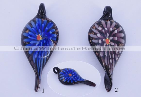 LP93 11*28*63mm leaf inner flower lampwork glass pendants