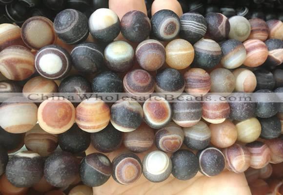 LSBS291 15 inches 14mm round matte banded agate gemstone beads wholesale