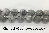 LSBS336 15 inches 25mm faceted round Grey picture jasper gemstone beads wholesale