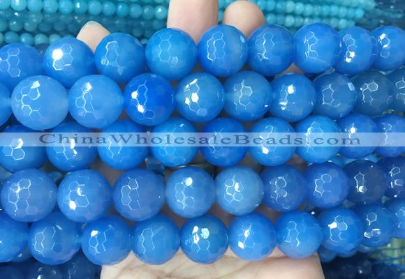 LSBS372 15 inches 16mm faceted round blue agate gemstone beads wholesale