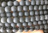 LSBS698 15 inches 14mm round matte black agate gemstone beads wholesale
