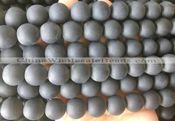 LSBS698 15 inches 14mm round matte black agate gemstone beads wholesale