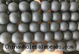 LSBS699 15 inches 16mm round matte black agate gemstone beads wholesale