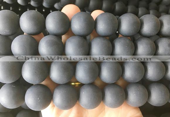 LSBS700 15 inches 18mm round matte black agate gemstone beads wholesale