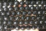 LSBS714 15 inches 14mm faceted round black agate gemstone beads wholesale