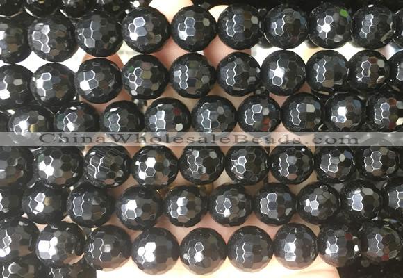 LSBS714 15 inches 14mm faceted round black agate gemstone beads wholesale