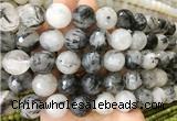 LSBS88 15 inches 16mm faceted round black rutilated quartz beads wholesale