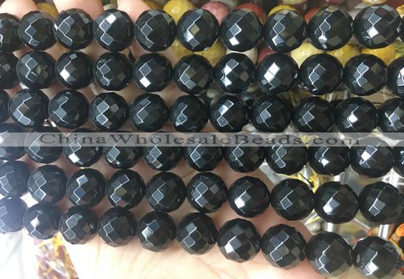 LSBS953 15 inches 14mm faceted round black agate gemstone beads wholesale