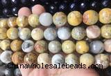 LSBS954 15 inches 14mm faceted round yellow crazy lace agate gemstone beads wholesale