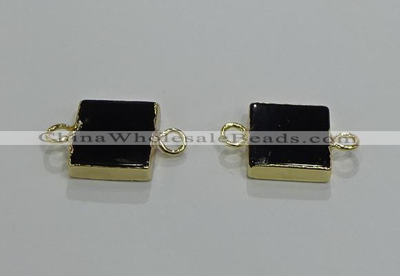 NGC1231 14*14mm square black agate gemstone connectors wholesale
