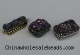 NGC1858 15*35mm - 22*30mm rectangle plated druzy amethyst connectors