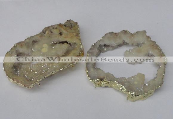 NGC492 45*55mm - 55*65mm freefrom plated druzy agate connectors