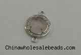 NGC5017 20mm flat round rose quartz with rhinestone connectors