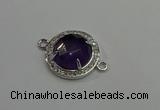 NGC5019 20mm flat round amethyst with rhinestone connectors