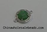 NGC5020 20mm flat round green aventurine with rhinestone connectors