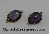 NGC5127 16*20mm oval amethyst gemstone connectors wholesale