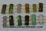 NGC5372 12*30mm - 15*30mm faceted rectangle mixed gemstone connectors