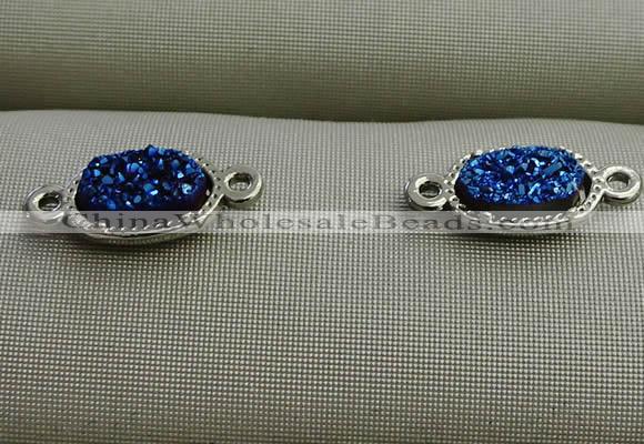 NGC6013 5*8mm oval plated druzy agate connectors wholesale