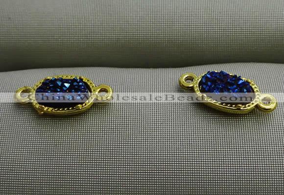NGC6023 5*8mm oval plated druzy agate connectors wholesale