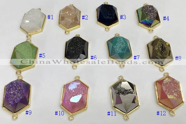 NGC7006 18*25mm faceted hexagon plated druzy agate connectors