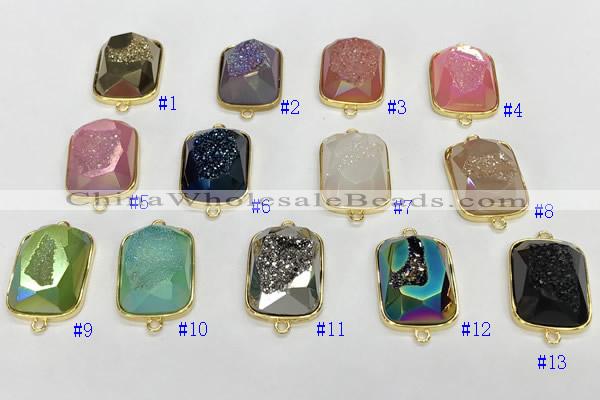 NGC7008 17*22mm faceted rectangle plated druzy agate connectors