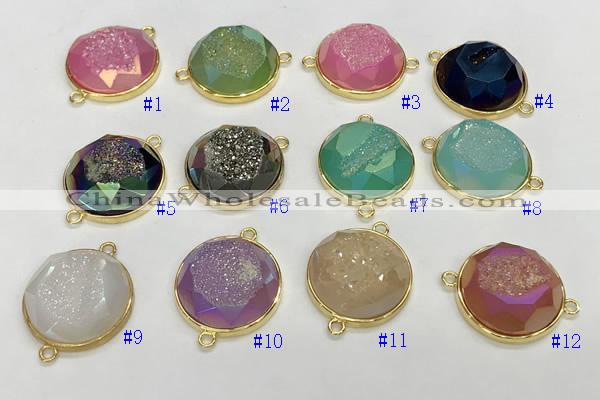 NGC7012 20mm faceted coin plated druzy agate connectors