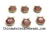 NGC7067 16mm faceted hexagon pink wooden jasper connectors