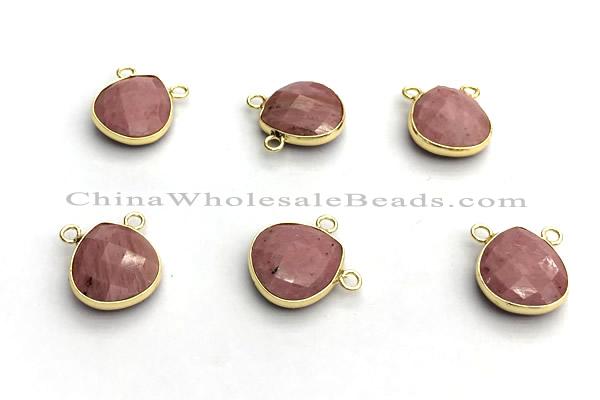 NGC7069 14mm faceted flat teardrop pink wooden jasper connectors