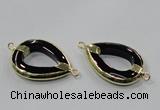 NGC889 30*40mm teardrop black agate connectors wholesale