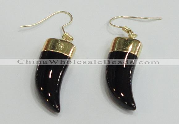 NGE161 11*28mm – 11*30mm oxhorn black agate gemstone earrings