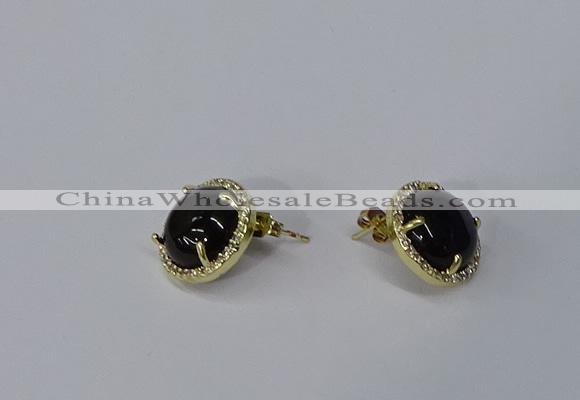 NGE186 12mm flat round agate gemstone earrings wholesale