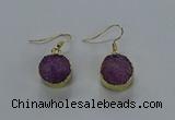 NGE278 15mm - 16mm coin druzy agate gemstone earrings wholeasle