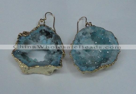 NGE31 30*35mm - 35*40mm freeform plated druzy agate earrings