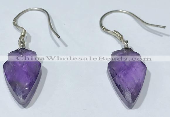 NGE422 9*15mm arrowhead-shaped amethyst earrings wholesale