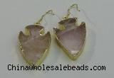 NGE5007 20*30mm - 25*30mm arrowhead rose quartz earrings