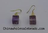 NGE5085 10*15mm cube light amethyst gemstone earrings wholesale